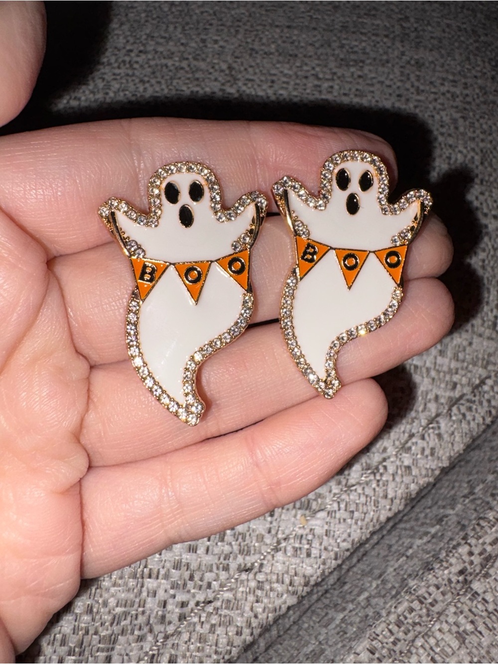 Halloween Ghost Enamel Stud Earrings in White and Orange